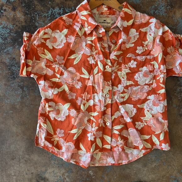 The Normal Brand Sonoran Slub Camp Shirt in Cayenne Floral Print Size S Cropped - Picture 5 of 8